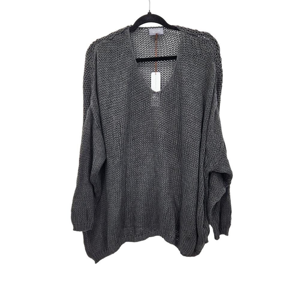 NWT Figwood Gray Cotton Open Knit‎ Oversized Dropped Shoulder Sweater Women's OS